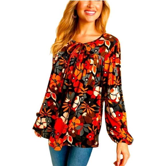 Haptics Butterscotch Floral Knit Top, Size L, New without Tag - Picture 1 of 6